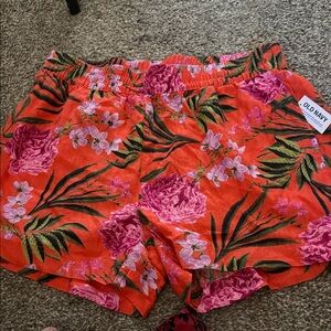 Old Navy Bright Orange Floral Elastic-Waist Women’s Athletic Shorts